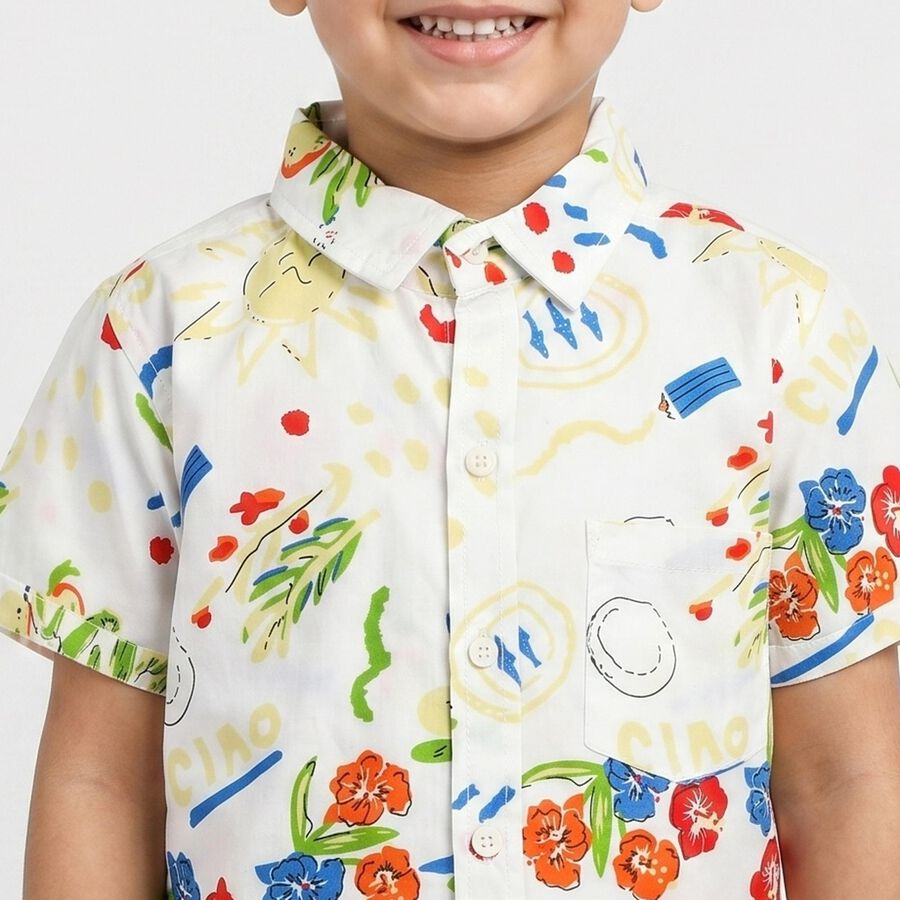 Boys Yellow Cotton Short Sleeves Collar Regular Fit Casual Shirt, Yellow, large