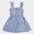 Girls' Light Blue Fit and Flare Floral Embroidered Frock, हल्का नीला, small