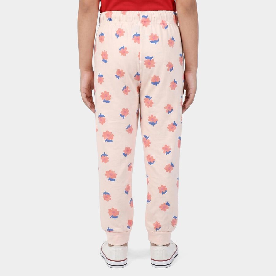 Girls' Off White Jogger Floral Printed Pyjama, ऑफ व्हाइट, large