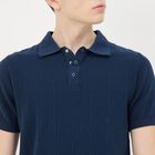 Men's Midnight Blue Cotton Polo Collar Casual T-Shirt, मध्यम नीला, small