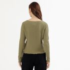 Women's Muted Olive Green Round Neck Casual Top, Olive, small image number null