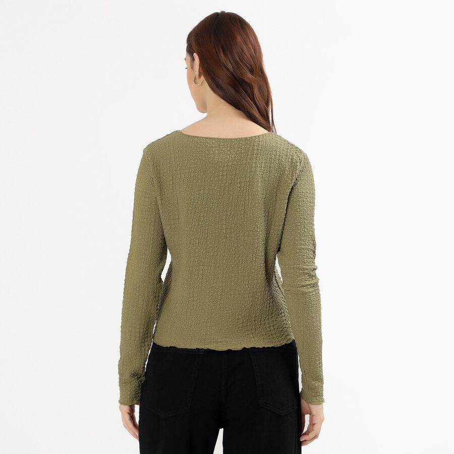Women's Muted Olive Green Round Neck Casual Top, Olive, large image number null