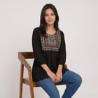 Women's Black Round Neck Embroidered Kurti, Black, small