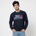 Men's Navy Blue Crew Neck Printed Sweatshirt, Navy Blue, small