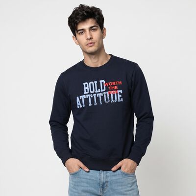 Men's Navy Blue Crew Neck Printed Sweatshirt