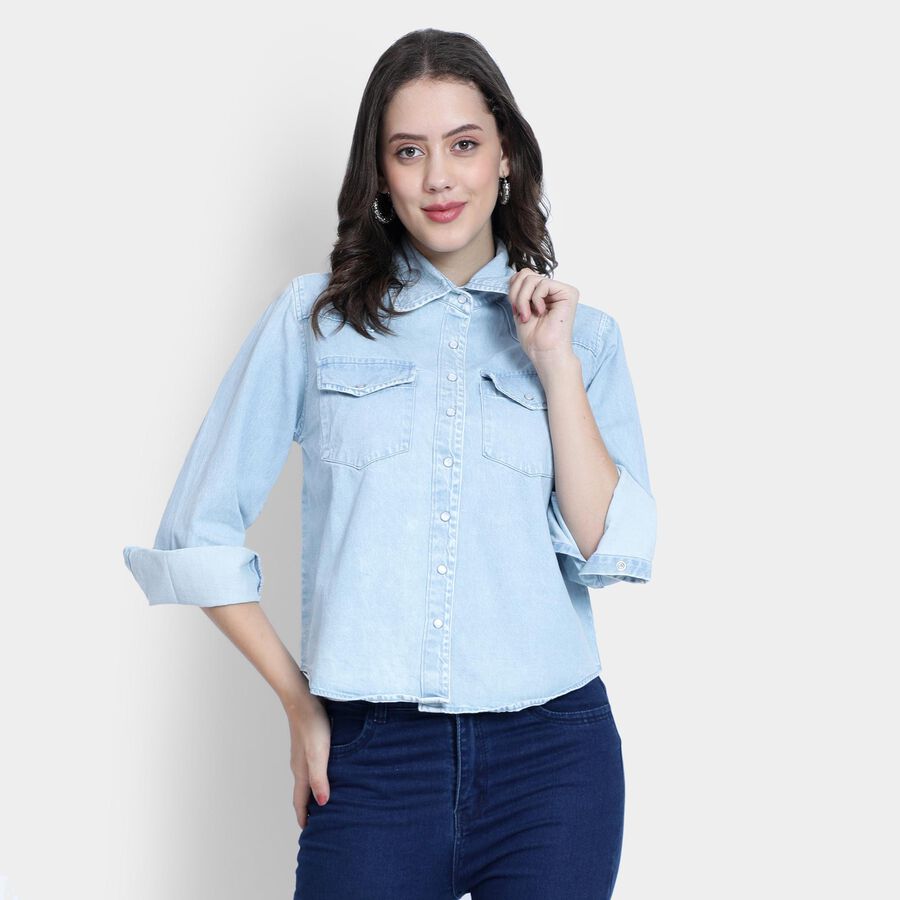 Ladies' 100% Cotton Shirt , हल्का नीला, large image number null