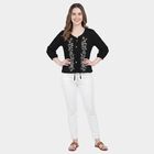 Women's Black 100% Cotton Notch Neck Printed Kurti, Black, small