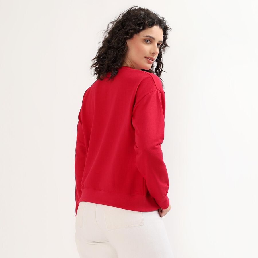 Women's Bright Cherry Red Crew Neck Casual Sweatshirt, Fuchsia, large image number null