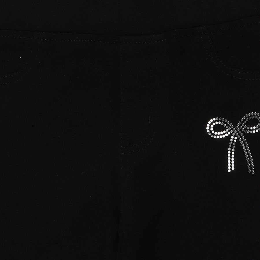 Girls' Black Regular Fit Elastic Waist Jeans, Black, large