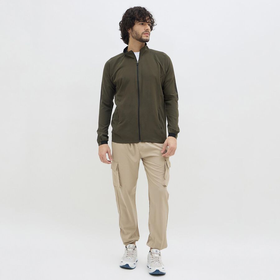 Men's Muted Olive Zip Athleisure Jacket, ओलिव, large image number null