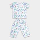 Boys White Cotton Round Neck Printed Night Suit, सफ़ेद, small image number null