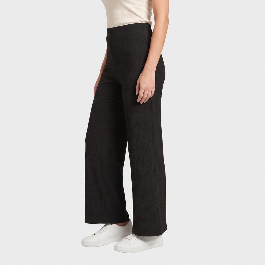 Ladies' Black Wide Leg Textured Track Pants, Black, large