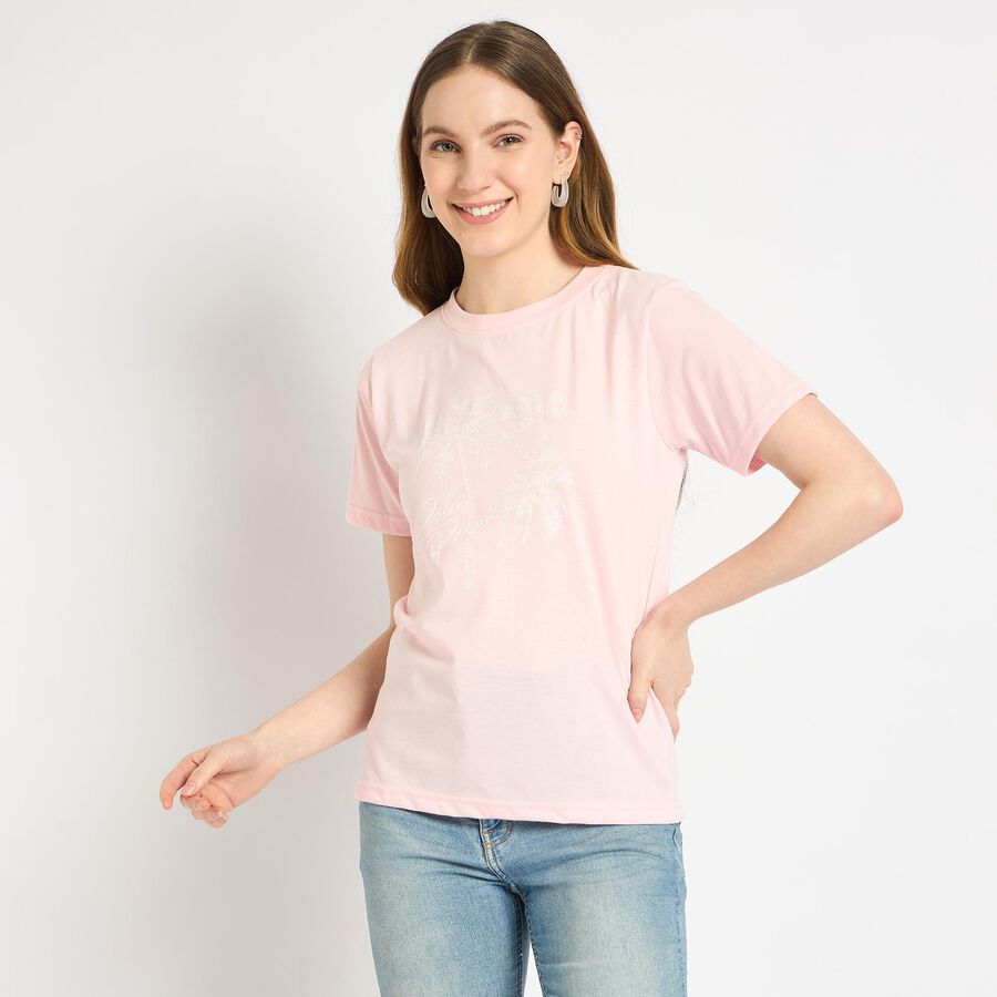 Ladies' 100% Cotton Round Neck T-Shirt , Light Pink, large