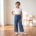 Girls Light Blue Wide Leg Fit Embroidered Jeans, हल्का नीला, small