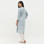 Women's Light Dusty Blue Tie-Up Neck Floral Printed Kurta, Light Grey, small