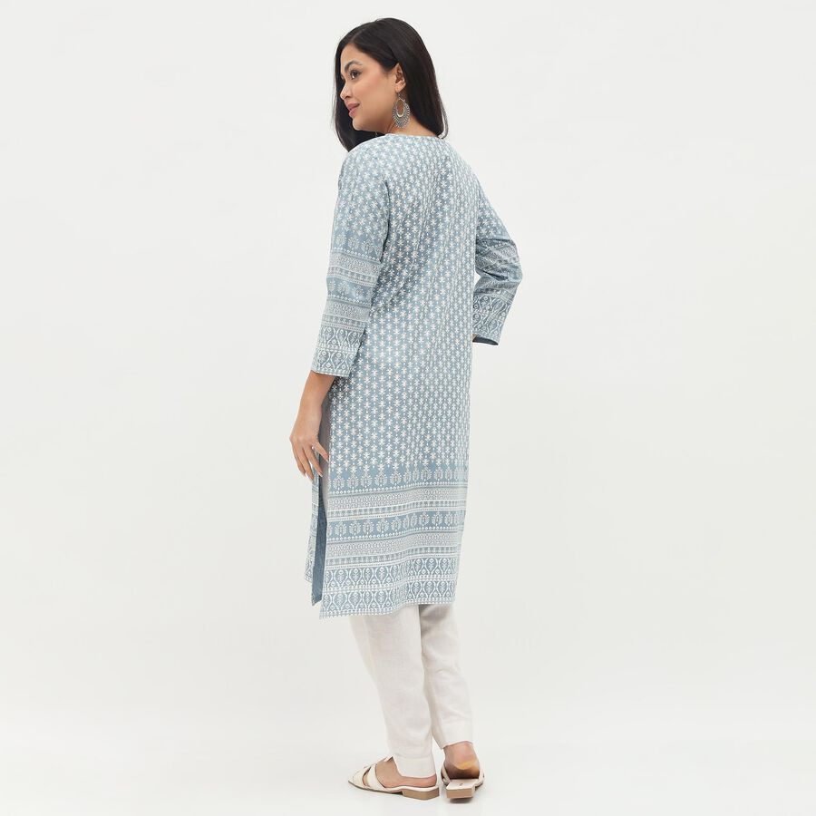 Women's Light Dusty Blue Tie-Up Neck Floral Printed Kurta, Light Grey, large