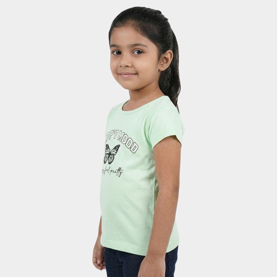 Girls' Mint Round Neck Graphic Printed T-Shirt, हल्का हरा, large