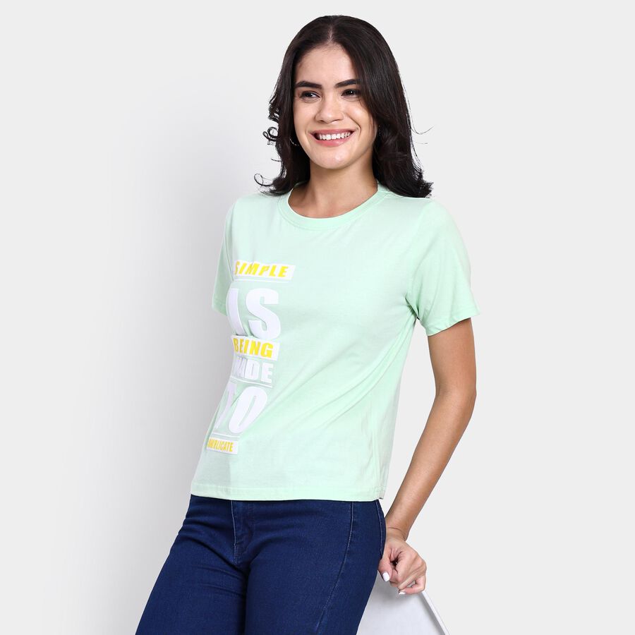 Ladies' 100% Cotton Round Neck T-Shirt , Light Green, large image number null