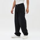 Men's Jet Black Relaxed Fit Five-Pocket Jeans, Black, small