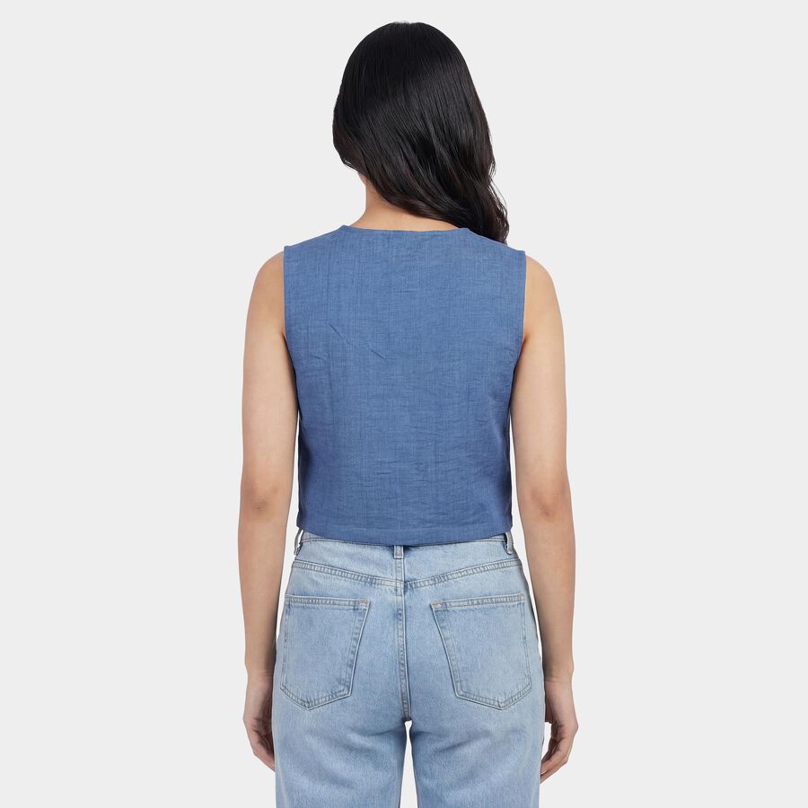 Women's Navy Blue Classic Collar Classic Shirt, Mid Blue, large