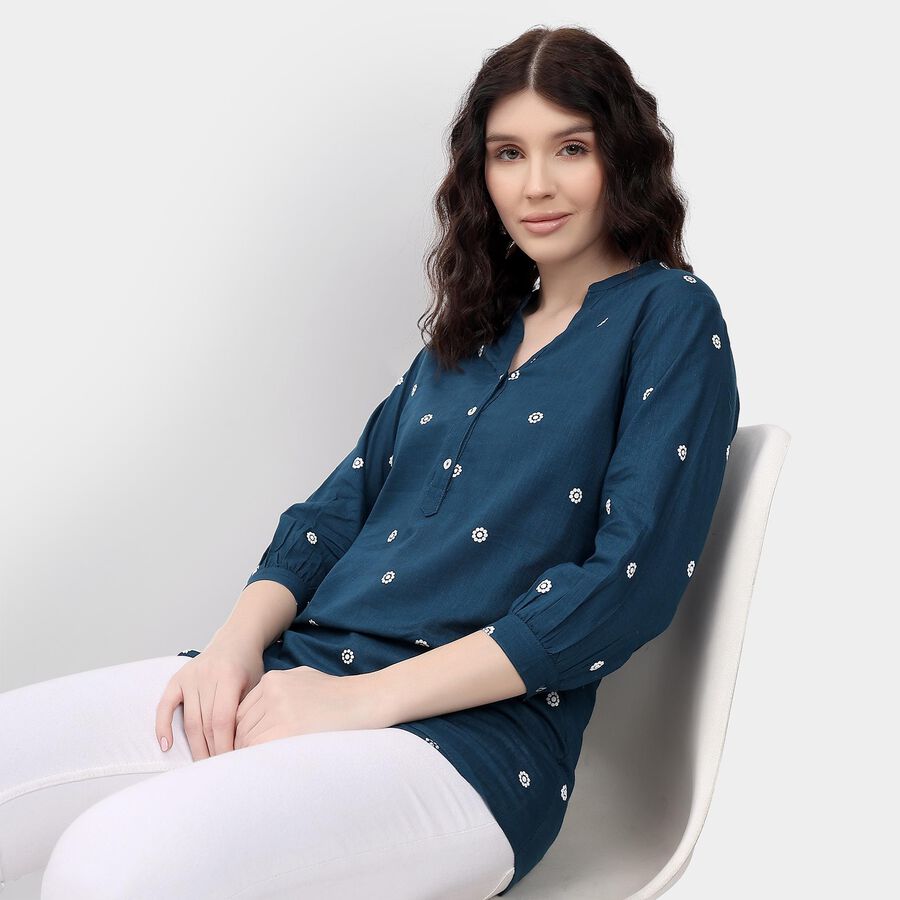 Ladies' 100% Cotton Kurti , Teal Blue, large image number null