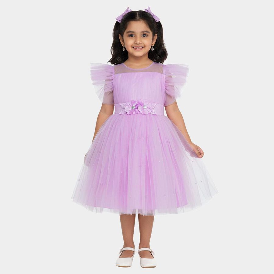 Girls' Lavender Glitter Layered Princess Frock, Lilac, large image number null