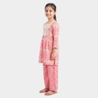 Girls Fuchsia Round Neck Fusion Set Upper and Bottom Set, Fuchsia, small