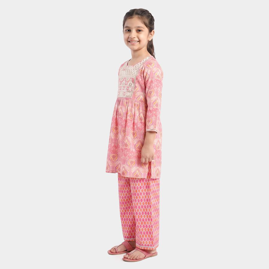 Girls Fuchsia Round Neck Fusion Set Upper and Bottom Set, Fuchsia, large