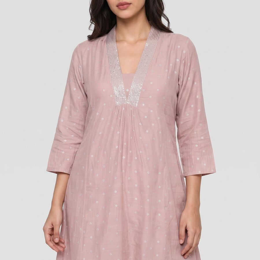 Women's Lilac V-Neck Printed Kurta, Lilac, large