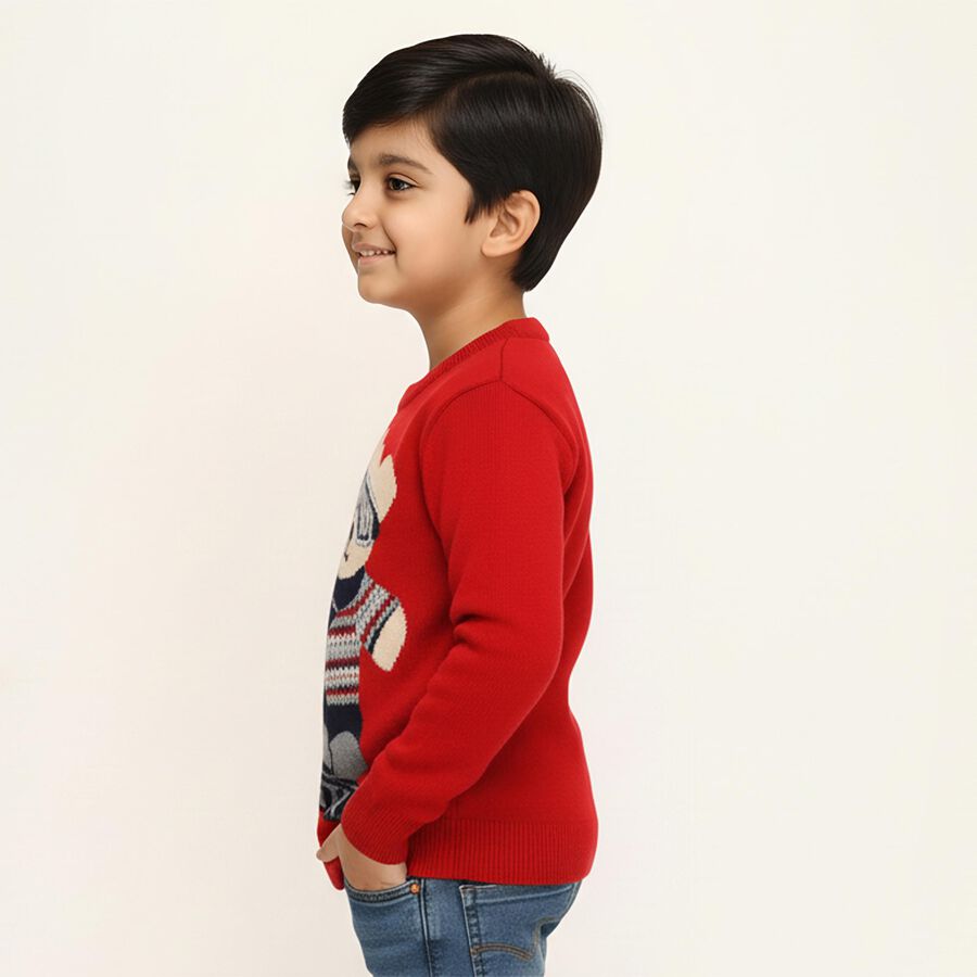 Boys Bright Cherry Red Crew Neck Casual Pullover, Red, large image number null