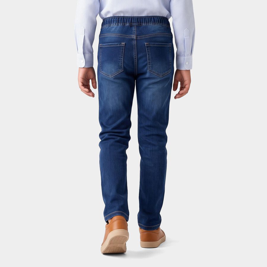 Boys' Navy Blue Straight Fit Drawstring Waist Jeans, गहरा नीला, large