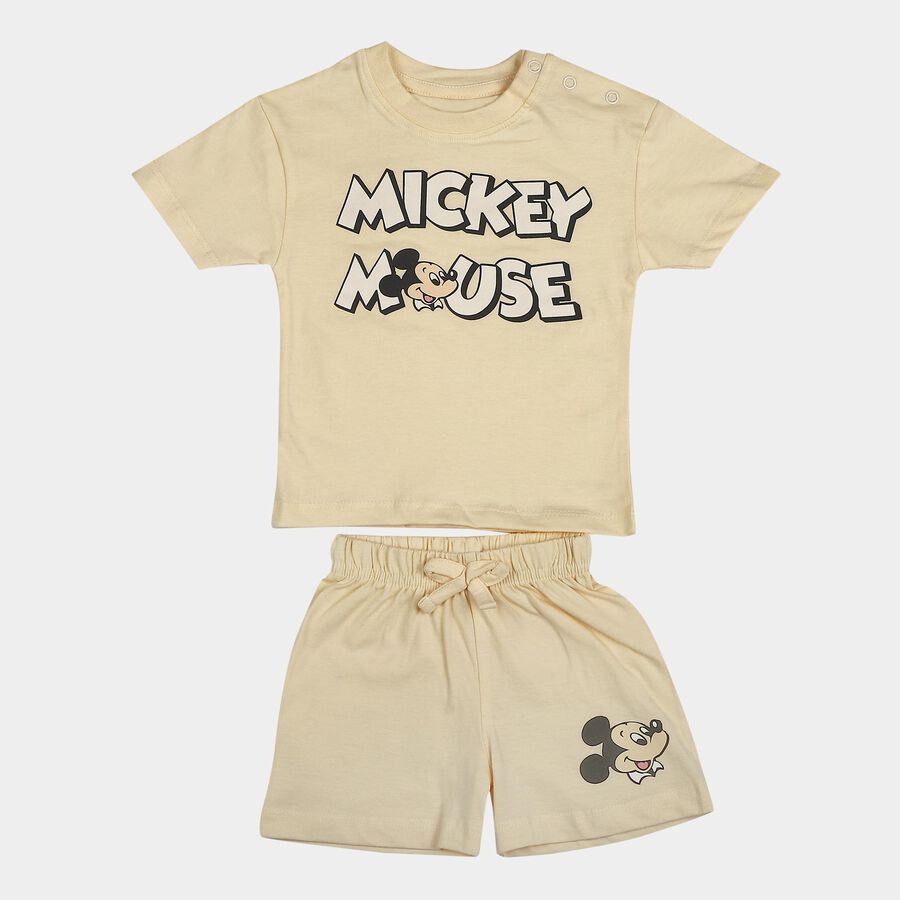 Infants' Beige 100% Cotton Round Neck Graphic Print Baba Suit, Beige, large