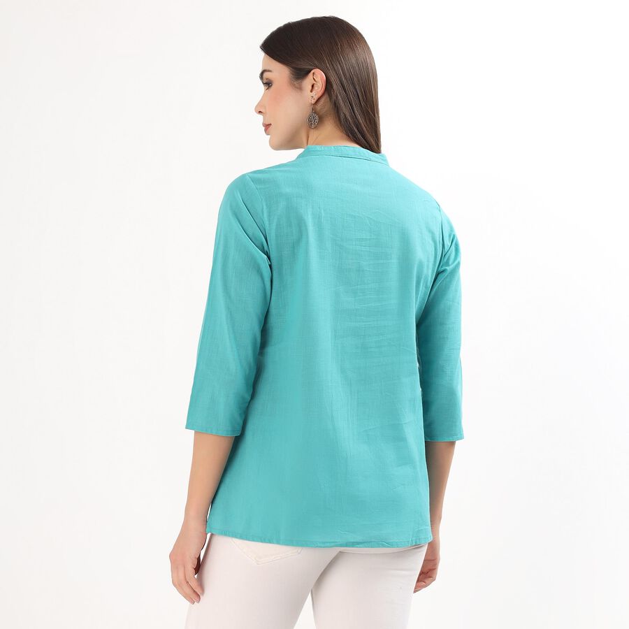 Women's Light Blue Cotton Round Neck Straight Kurti, Light Blue, large