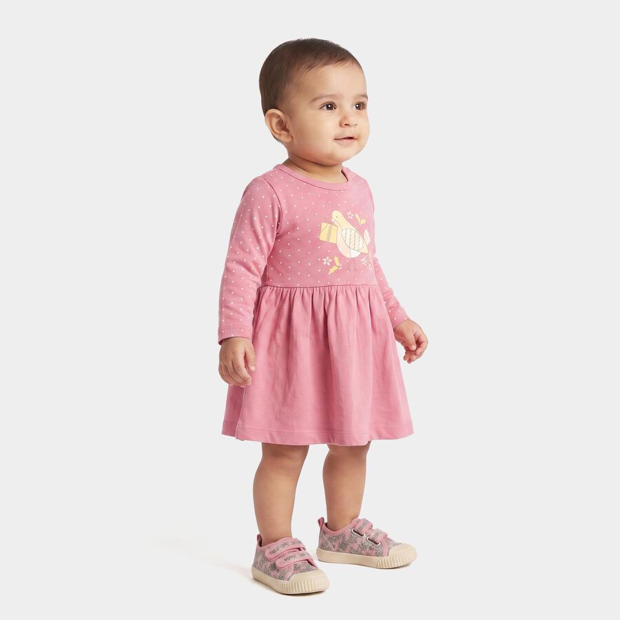 Infants' Purple Fit and Flare Graphic Printed Frock, Purple, large