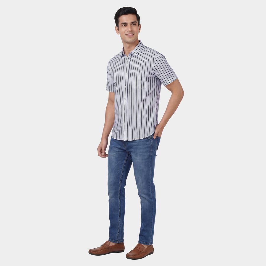 Men's White Cotton Spread Collar Classic Casual Shirt, सफ़ेद, large