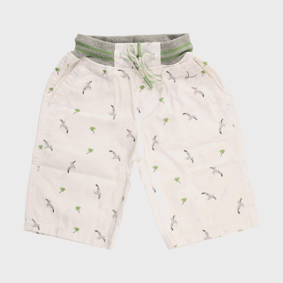 Boys' Off-White Printed Cotton Jamaican Shorts, Off White, large