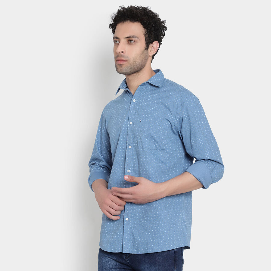 Cotton Printed Casual Shirt, Mid Blue, large image number null