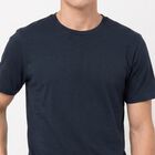 Men's Navy Blue Cotton Round Neck Regular T-Shirt, टील ब्लू, small