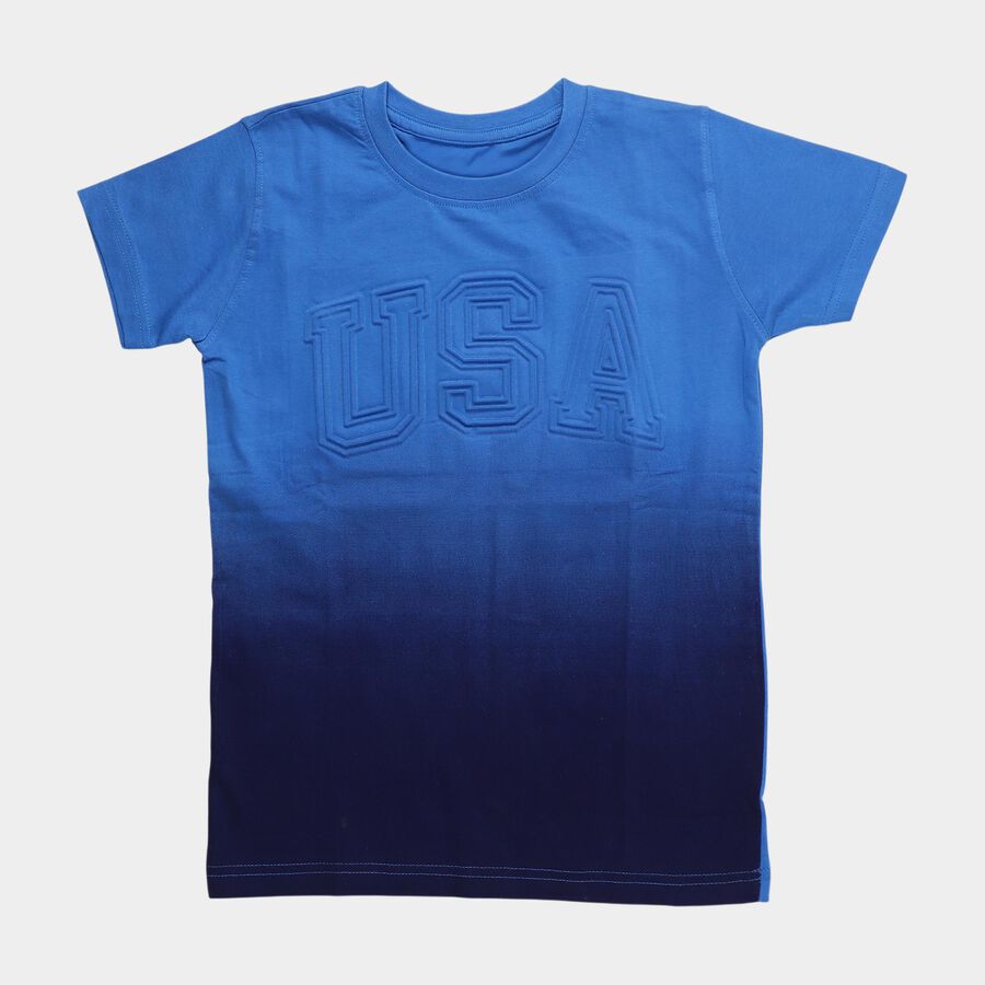 Boys' Navy Blue Cotton Round Neck Casual T-Shirt, गहरा नीला, large