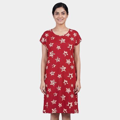 Women's Maroon V-Neck Lace Trim Nighty