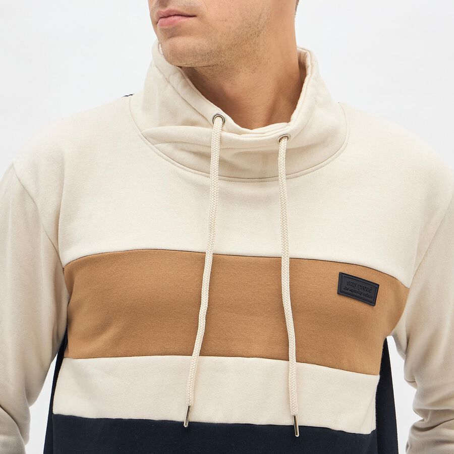 Men's Navy and Beige High Neck Casual Sweatshirt, Navy Blue, large image number null