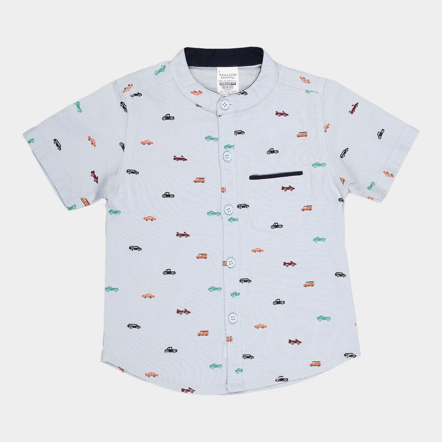Infants Cotton Printed Shirt, Light Blue, large image number null
