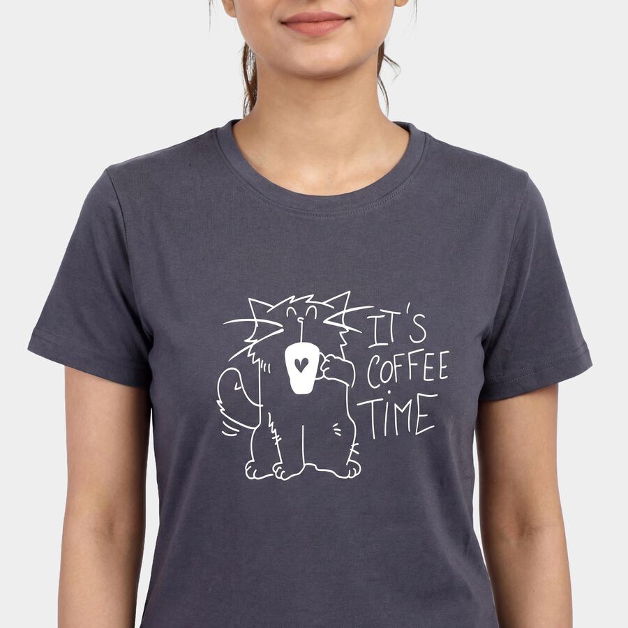 Ladies' Round Neck T-Shirt, गहरा ग्रे, large