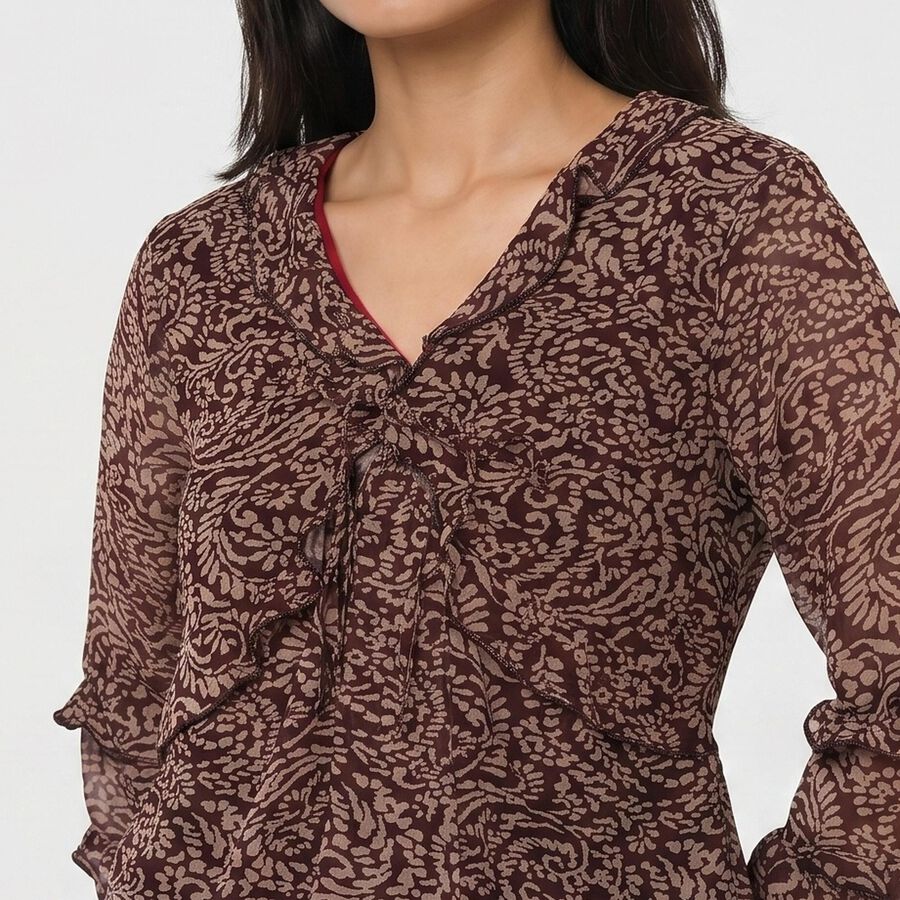 Women's Wine V-Neck Regular Top, वाइन, large