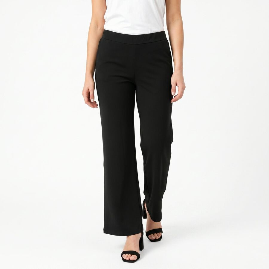Women's Black Straight Fit Minimalist Trousers, काला, large
