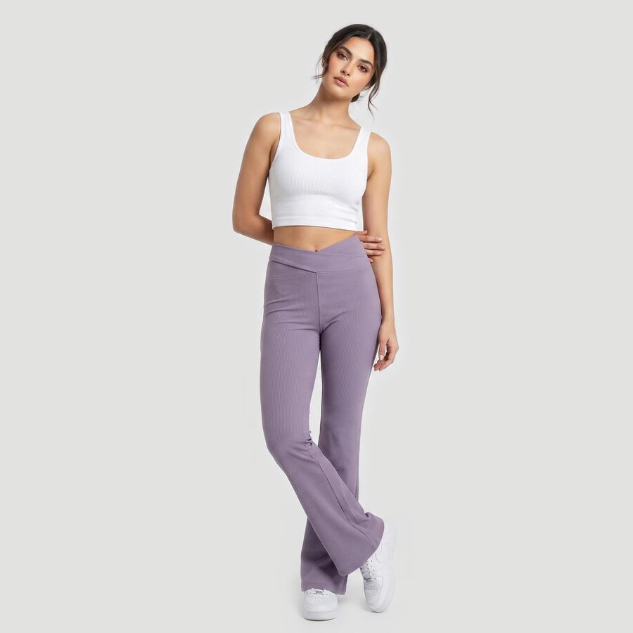 Women's Lilac Flared Fit Ribbed Tights, Lilac, large