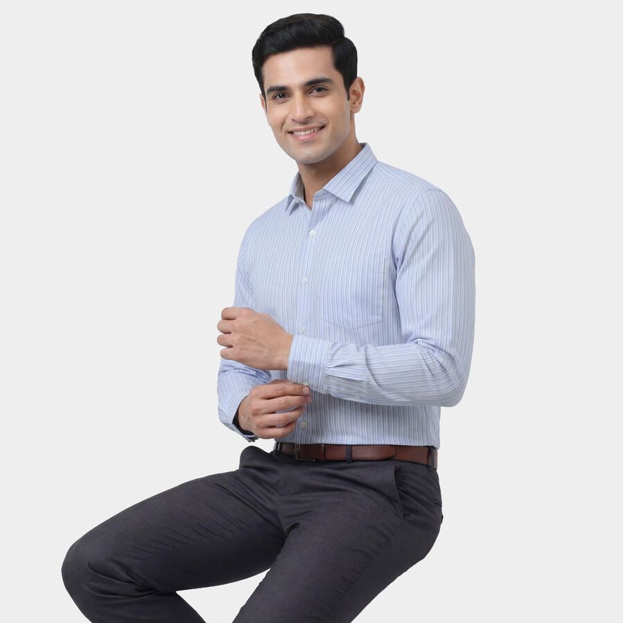 Men's Light Blue Cotton Full Sleeve Classic Collar Formal Shirt, Light Blue, large