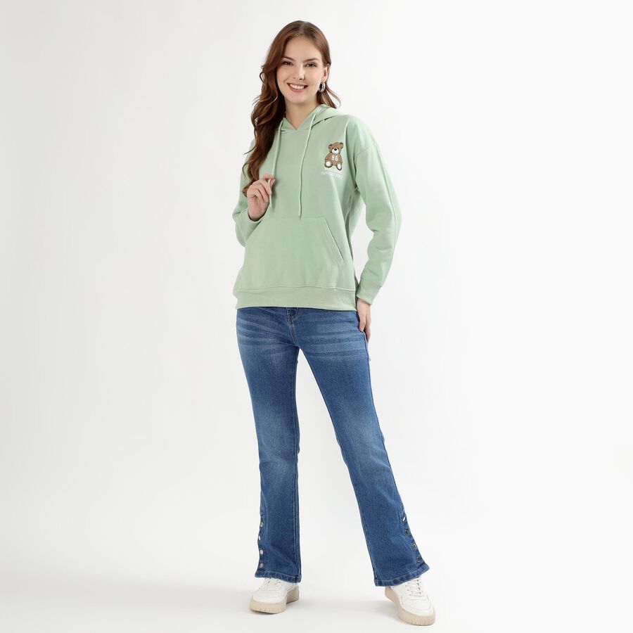 Women's Light Sage Green Hooded Neck Casual Sweatshirt, Light Green, large image number null