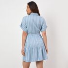 Women's Navy Blue Square Neck Floral Puff Sleeve Dress, Light Blue, small