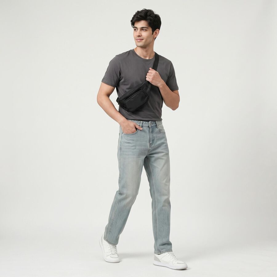 Men's Light Blue Faded Jeans, हल्का नीला, large